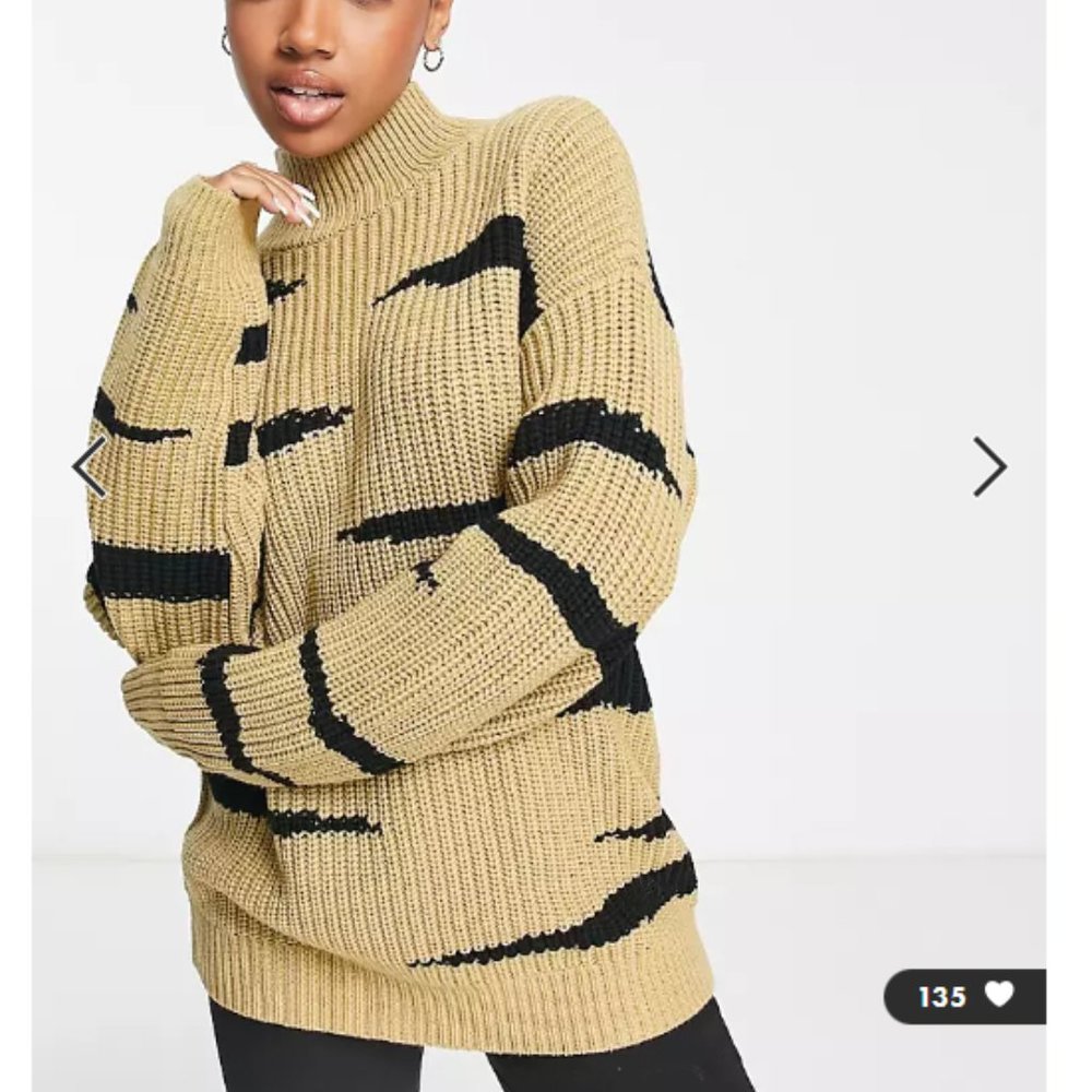 ASOS DESIGN chunky jumper with high neck in animal stripe pattern in camel